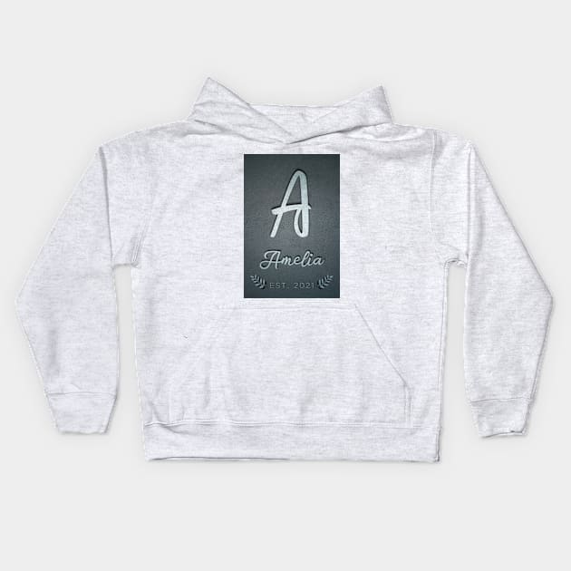 Initials Letter A Newborn Baby Name Amelia Kids Hoodie by Batrisyiaraniafitri